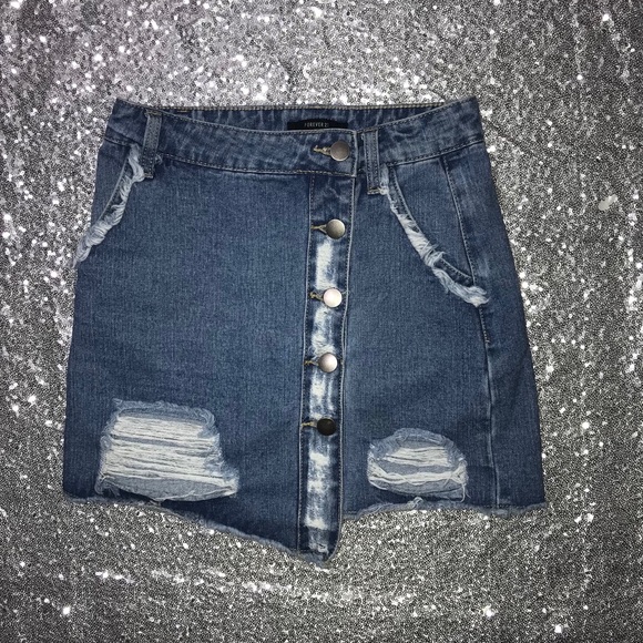 Forever 21 Dresses & Skirts - Distressed Denim Skirt Buttons Forever21 S
